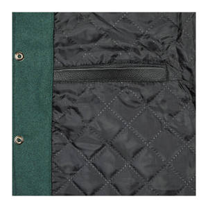 Men's Green and Yellow Embroidered Varsity Jacket with PU Leather Sleeves Turn-down Collar Front Logo Casual Winter Wear - Product Image 5