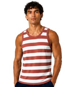 <b>Rust</b> White Striped Men Cotton Tank <b>Top</b> Sleeveless Vest Casual Summer Gym Fitness Shirt Breathable Loose Fit Streetwear - Product Image 1