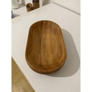 Bol à pâte et assiettes en bois faits à la main, artisanat de cuisine champêtre en bambou et en bois - Product Image 2