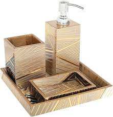 Ensemble de salle de bain en résine époxy au look classique, 4 pièces pour la maison, distributeur de savon, porte-brosse à dents, plateau de toilette à prix abordable - Product Image 3