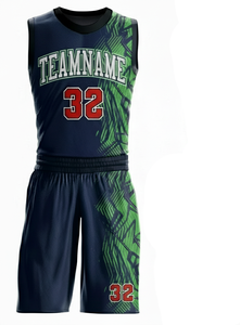 Custom Printed Basketball Jersey Set Light Blue Navy Striped Moisture Wicking Sleeveless Unisex Adult Sportswear - Product Image 3