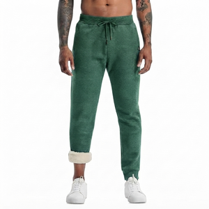 DROGEN EXPORT Spring Heather Green Sherpa Lined <b>Linen</b>/Cotton Lightweight Anti-Pilling Drawstring Closure Warm Athletic Track - Product Image 1