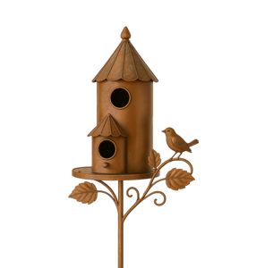 Nichoir à oiseaux vintage en métal, ornement de pelouse pour la décoration de jardin et de patio, nichoir rustique en métal, piquet de jardin décoratif, accessoire de jardin extérieur - Product Image 6