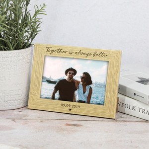Elegant Wooden Photo <b>Frame</b> Rectangular Handmade Tabletop Horizontal Engraved The Day You Said Yes 20.07.2023 - Product Image 2