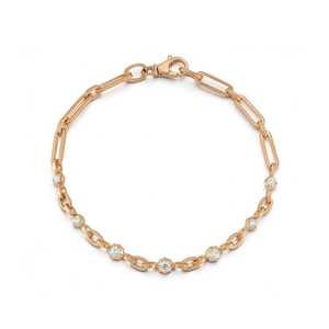 Paperclip Link Chain Round Lab Grown Diamond Station <b>Bracelet</b> Minimalist Everyday Wear Jewelry Gift For Women 14k 18k <b>Solid</b> Gold - Product Image 1