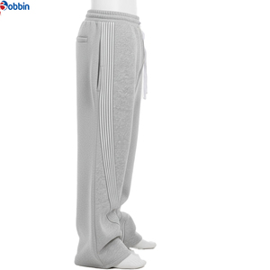 Pantalones Deportivos Grises para Hombre, Marca de Moda, Diseño Único, Cintura Elástica con Cordón, Franja Lateral, Casuales, de Peso Medio, 100% Algodón Canvas - Product Image 2