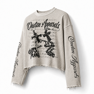 Sweat-shirt court en tissu gaufré pour femme Oneten Apparels, col rond, manches longues, imprimé lettres gothiques, broderie, streetwear, automne - Product Image 4