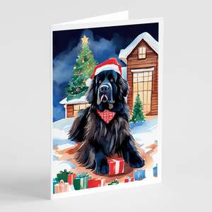 Cartes de vœux de Noël fantaisistes de Terre-Neuve Lot de 8 cartes de note vierges de taille A7 5x7 avec enveloppes - Product Image 1
