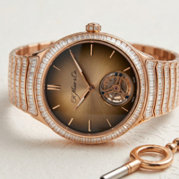 Montre H. Moser Cie. Streamliner à quartz avec verre saphir, lunette sertie de diamants, affichage analogique bleu, fermoir déployant, style sport et mode