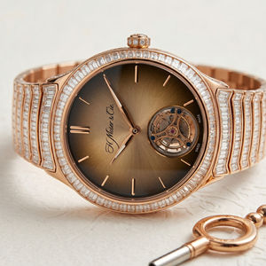 Reloj H. Moser Cie. Streamliner de Cuarzo con Cristal de Zafiro, Bisel con Diamantes, Pantalla Analógica Azul, Cierre Desplegable, Diseño Antiguo de Dibujos Animados - Product Image 3