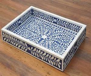 Plateau de service en incrustation d'os en bois rond élégant de qualité supérieure plateau de Table à manger décoratif pour la maison hôtel restaurant occasions alimentaires - Product Image 5