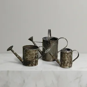 Artisan Design <b>Vintage</b> Metal <b>Watering</b> <b>Cans</b> Set Rustic Galvanized Finish Durable for Garden Use - Product Image 2