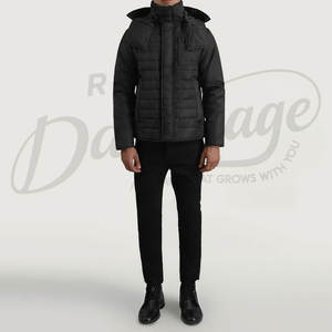 Veste d'hiver rembourrée noire pour homme, coupe-vent, matelassée, à capuche, épaisse et chaude, idéale pour le froid - Product Image 3