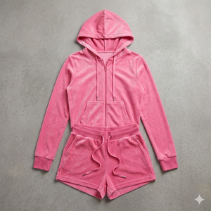 Ensemble sweat à capuche et short en velours uni, coupe classique, tenue décontractée toutes saisons, ensemble 2 pièces tendance en velours pour femme - Product Image 6