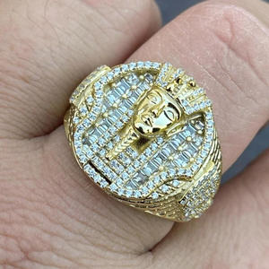 Bague pour homme en or jaune avec diamant Moissanite, motif Pharaon égyptien Roi Toutankhamon, style Égypte ancienne, bague statement - Product Image 1