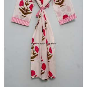 Kimono Artesanal 100% Algodón Indio con Estampado Floral Bohemio, Cintura Ajustable con Lazos y Bolsillos, Estampado Serigrafiado, Túnica Casual de Longitud Media - Product Image 5