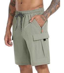 Shorts de sport décontractés pour hommes, en tissu éponge, séchage rapide, anti-plis, brodés, avec ourlet fendu, taille haute élastique, respirants - Product Image 1
