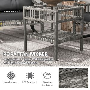 Set di 3 sedie a dondolo da esterno in rattan PE grigio resistente alle intemperie con piano del tavolo in vetro temperato e struttura in ferro - Product Image 5