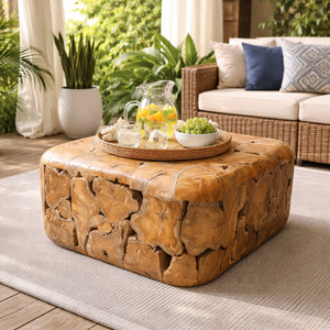 Mesa de Centro ARTERRA Premium Hecha a Mano con Cubos de Raíz de Teca Rústica, Diseño Cuadrado con Textura de Madera Natural, Muebles para el Hogar - Product Image 2