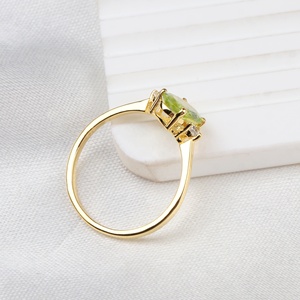 Wholesale 925 Sterling Silver Yellow Gold Plated Natural Oval <b>Peridot</b> CZ 3 Stone <b>Ring</b> Memoria Jewels - Product Image 6