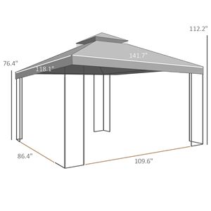 Abri de jardin d'angle 3x3,6m avec étagères, double toit, auvent extérieur et moustiquaire pour villas et cours, disponible en gris - Product Image 3
