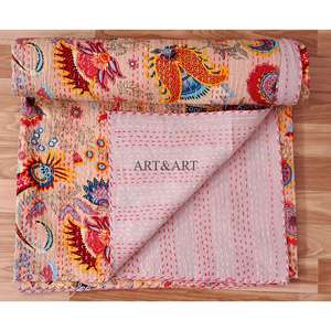 Couverture Kantha Vintage Faite Main en Coton Pur 100% Écologique, Imprimée de Motifs Floraux Indiens, Matelassée à la Main, pour la Maison - Vente en Gros - Product Image 5