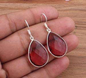 Wholesale <b>Red</b> Quartz Gemstone <b>Drop</b> <b>Earrings</b> 925 Sterling Silver Silver Plated Luxury Wedding & Party Gift Unisex Jewelry - Product Image 5