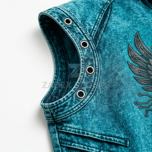 OEM ODM ZABEX SPORTS Custom Printed Denim Cotton Sleeveless Hooded Autumn Outer Wear <b>Vest</b> for <b>Men</b> in Pakistan - Product Image 3