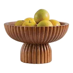 Bol de service en bois poli moderne fait main avec base surélevée et pied surélevé, idéal pour les fêtes et les fruits. - Product Image 1