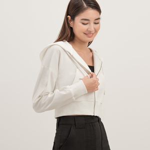 Wholesale Women's <b>Zip</b> <b>Crop</b> Hoodie Comfortable Cotton Fleece <b>Zip</b>-<b>Up</b> Sweatshirt OEM Manufacturer Hoodies for Streetwear Dailywear - Product Image 5