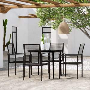 Set da Pranzo in Acciaio Verniciato a Polvere Nera e Vetro con Collezione di Mobili da Giardino in Rattan PVC - Product Image 1