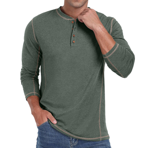 <b>Men's</b> Casual <b>Long</b> <b>Sleeve</b> <b>Henley</b> Shirts with Pocket Direct Factory Supplier High Street Style <b>Men</b> <b>Henley</b> Shirts In Bulk Quantity - Product Image 5