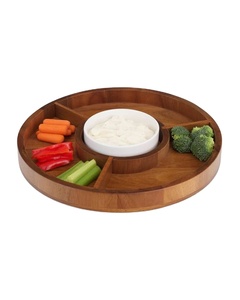 Bandeja de astillas y inmersión de madera con tazón de cerámica y compartimentos divididos para aperitivos y verduras Bandeja de servicio elegante - Product Image 1