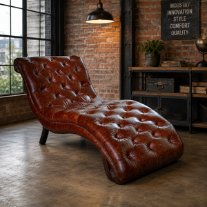 Sillón Chesterfield de Cuero Marrón Genuino de Lujo |   Sofá Cama de Cuero Hecho a Mano con Detalles Tufted |   Hecho en India - Product Image 1