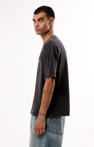 Acid Wash Regular Fit T-Shirt Black 100% Cotton Knitted Breathable <b>Turtleneck</b> Short Sleeve Casual Style Chest Pocket Newest - Product Image 3