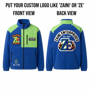 Premium 240 GSM Soft Polar Fleece Running <b>Jacket</b> Royal Blue Green Panel Printed Logo Stand Collar Full Zip <b>Waterproof</b> Men's - Product Image 1