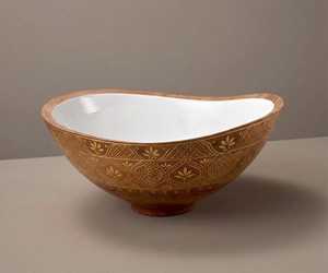 Tazón de Madera Indio Tradicional de Lujo con Decoración Meenakari, Hecho a Mano, Esmalte Amarillo, para Mesa de Comedor - Product Image 3