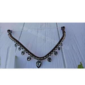 Black Leather <b>Horse</b> Browband with Crystal Teardrop Stones Customized Color & Size Premium Bridle Decoration - Product Image 6