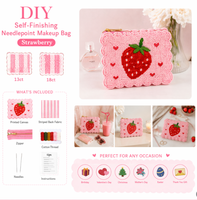 Kit de sac brodé à la main motif fraise, toile en coton premium 13/18 mailles, DIY avec fils ou perles
