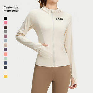 Veste de sport unie pour la gym et le yoga avec poches, veste de yoga blanche pour l'entraînement matinal, veste de yoga slim à séchage rapide - Product Image 3