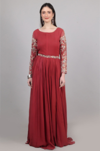 Elegante Vestido de Mujer de 1 Pieza con Dupatta Color Marrón con Cuentas, Lentejuelas y Perlas - Product Image 5