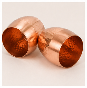 Pure <b>Copper</b> Tumbler Set of 2 Dholak Shaped Hammered Glasses for Ayurvedic Wellness and Natural Immunity Support - Product Image 6