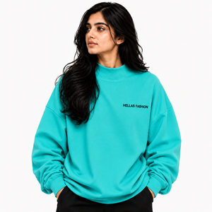 Sudadera de cuello alto de algodón polar premium para mujer, ligera, de moda, de manga larga, con hombros caídos, servicio OEM frontal - Product Image 1