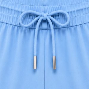 Light Blue <b>Women</b> Running <b>Shorts</b> With Navy Piping Polyester Quick Dry <b>Elastic</b> <b>Waist</b> Drawstring Gym Fitness Activewear <b>Shorts</b> OEM - Product Image 6