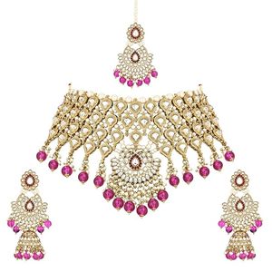 Ensemble collier et boucles d'oreilles en cristal plaqué or 14 carats, style punk, avec design à pompon, pour femmes, bijoux de mariage et de fête - Product Image 1