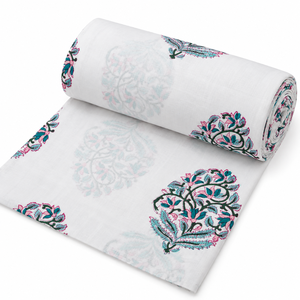 Tissu en voile de coton imprimé à la main à rayures florales roses, léger, respirant, en fil peigné tissé, 60x60, 90 GSM, unisexe, 43/44 pouces - Product Image 5