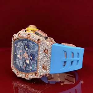 Reloj de Cuarzo de Lujo para Hombre con Diamantes, Correa de Acero Inoxidable Azul, Caja de Cronógrafo Analógico de 41 mm, Cristal de Moissanita, Resistente al Agua, Compra al por Mayor - Product Image 1
