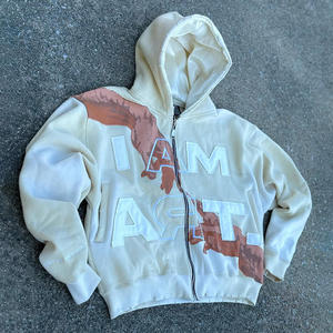 Custom Embroidered Printed Boxy 450gsm Heavyweight Cropped <b>Hoodie</b> Distressed Acid Wash Zip up Satin <b>Lined</b> <b>Hoodie</b> for <b>Men</b> - Product Image 1