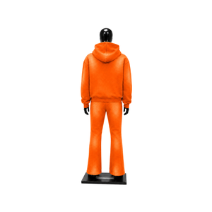 Ensemble de survêtement orange personnalisé pour homme, sweat à capuche zippé avec empiècements blancs contrastants, pantalon évasé, ensemble deux pièces de sport, vente en gros OEM Streetwear - Product Image 2