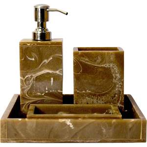 Ensemble de salle de bain en résine époxy au design minimaliste, 4 pièces pour la maison, distributeur de savon, porte-brosse à dents, plateau de toilette à prix abordable - Product Image 6